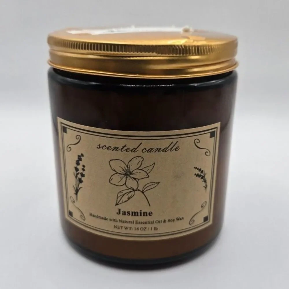 Jasmine Scented Candle Handmade with Natural Essential Oil & Soy Wax 16 oz